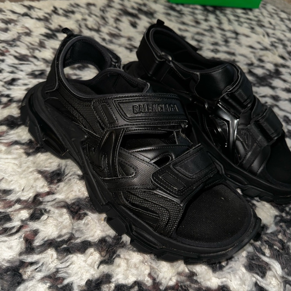 Balenciaga Black Tactical Leather Sport Sandals